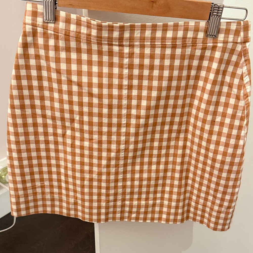 J. Crew Tan and White Gingham Pencil Skirt NWT